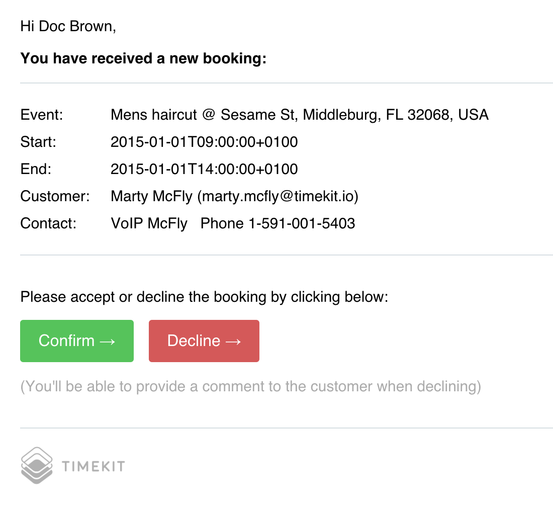 Notification email sent to owner
