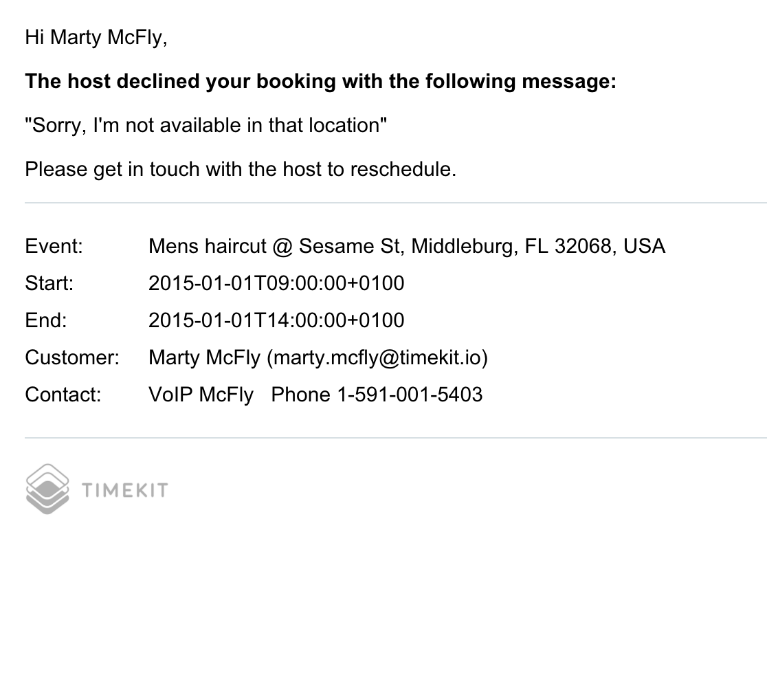 Notification email sent to customer